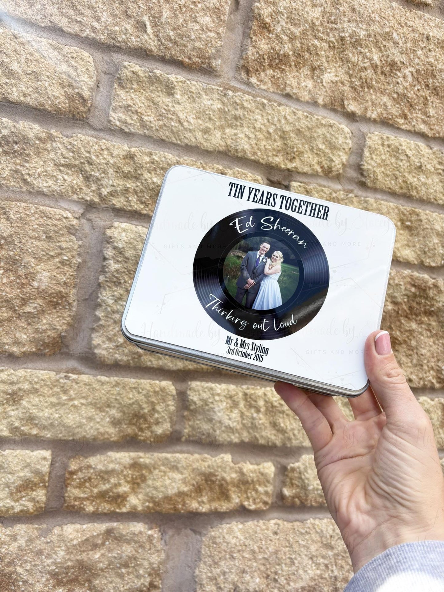 Personalised Novelty Metal Tin|Anniversary|Tin Years|Ten Years|Record Player|Photo Gift|Couples Keepsake Present|Fillable Box|
