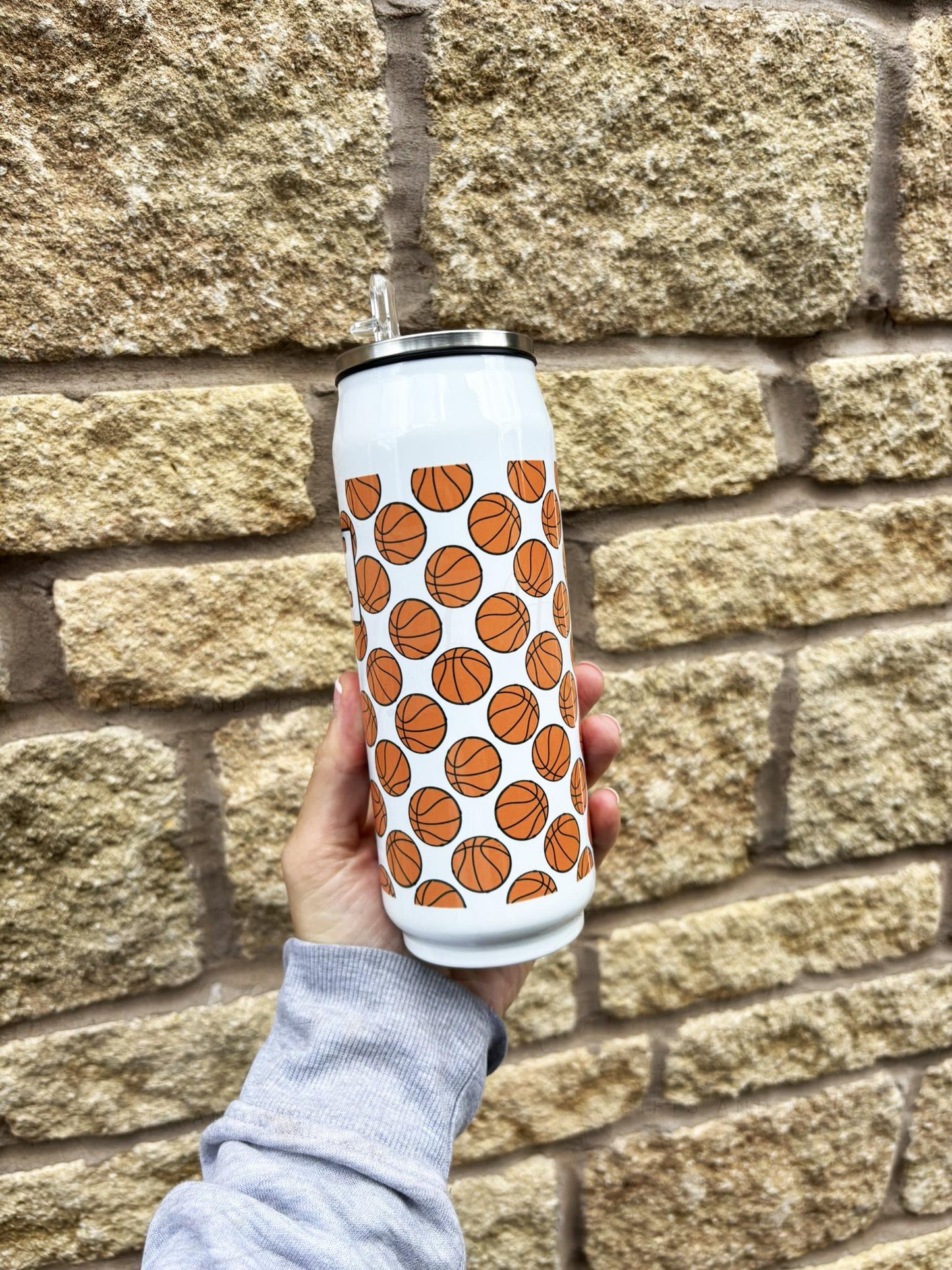 Personalised Basketball Stainless Steel Can with Straw|Two Sizes|Editable Text|