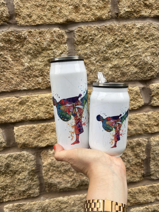 Personalised Male/Female Martial Arts Stainless Steel Can with Straw - Two Sizes Editable Text