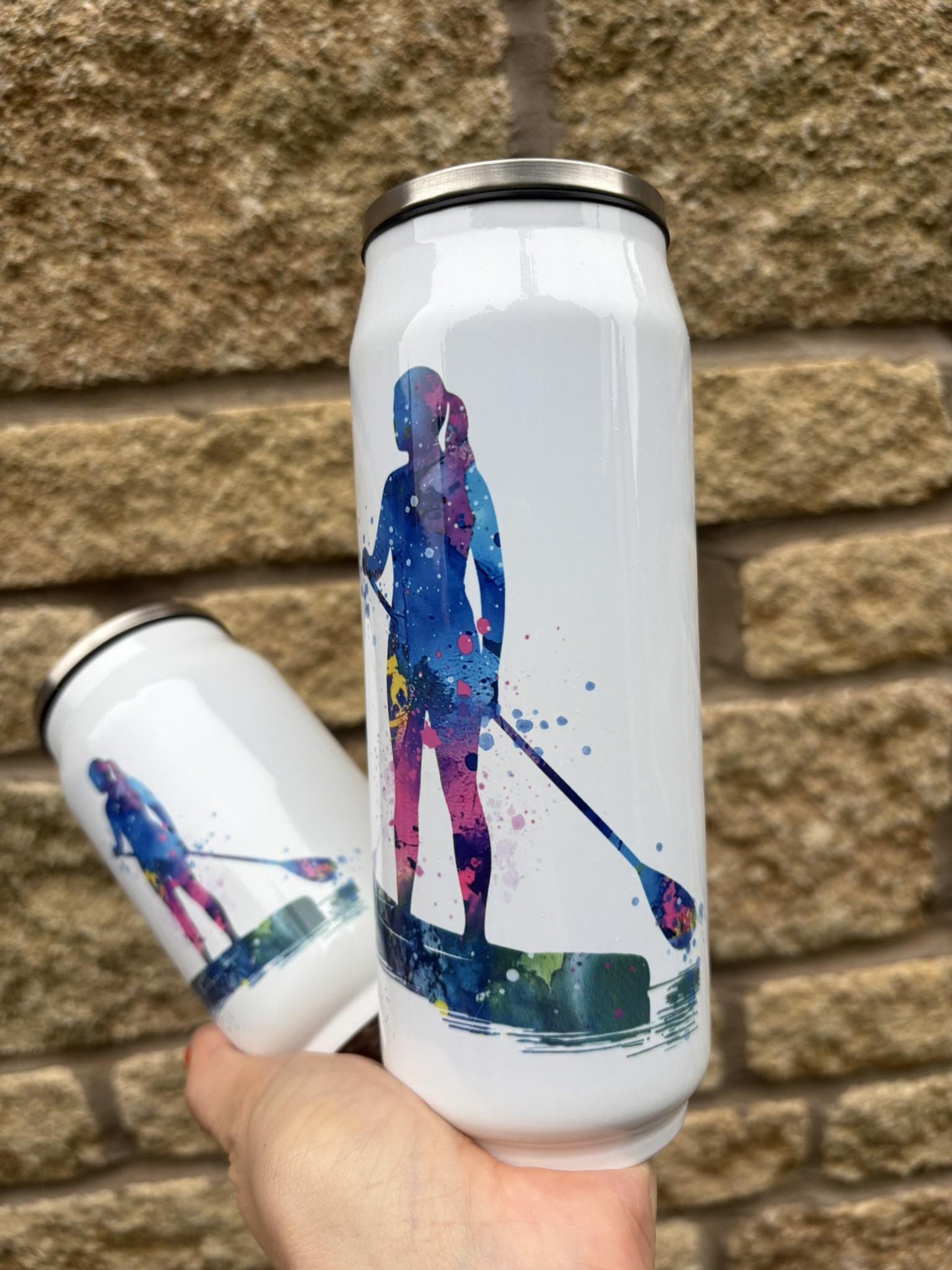 Personalised Boys/Girls Paddle Boarding Stainless Steel Can with Straw - Two Sizes Editable Text