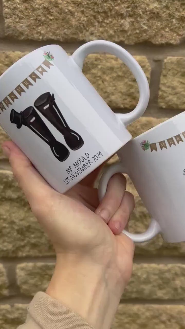 Personalised Ceramic Mug|Mr & Mrs|Mrs Mrs|Mr Mr|Newlyweds|Wellie Boots|Wedding Matching Gift|Farmer Gift|Bride Groom|Editable Text