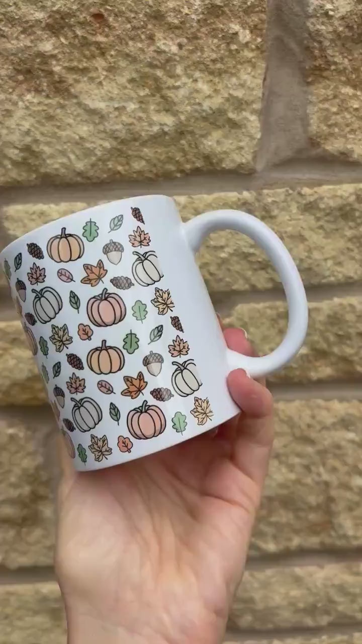 Personalised Pumpkin Mug|Autumnal Harvest Design|Editable Text|