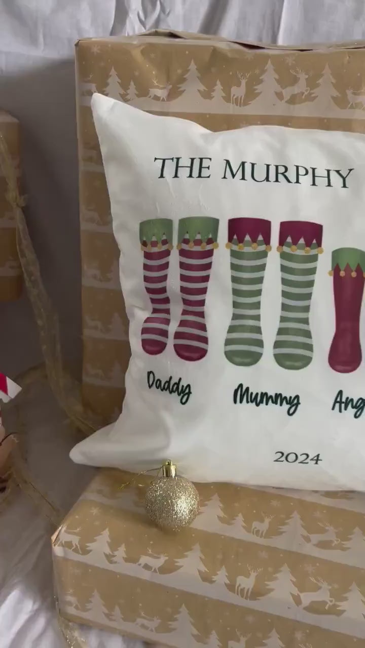 Personalised Christmas Cushion|Family Seasonal Santa Boot Welly Design|Editable Text|Secret Santa Gift Idea for Friends Family Grandparents