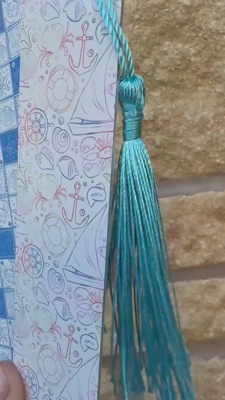 Aluminium Nautical Bookmark & Tassel|Seaside Lobster Seashell Design|UK Made