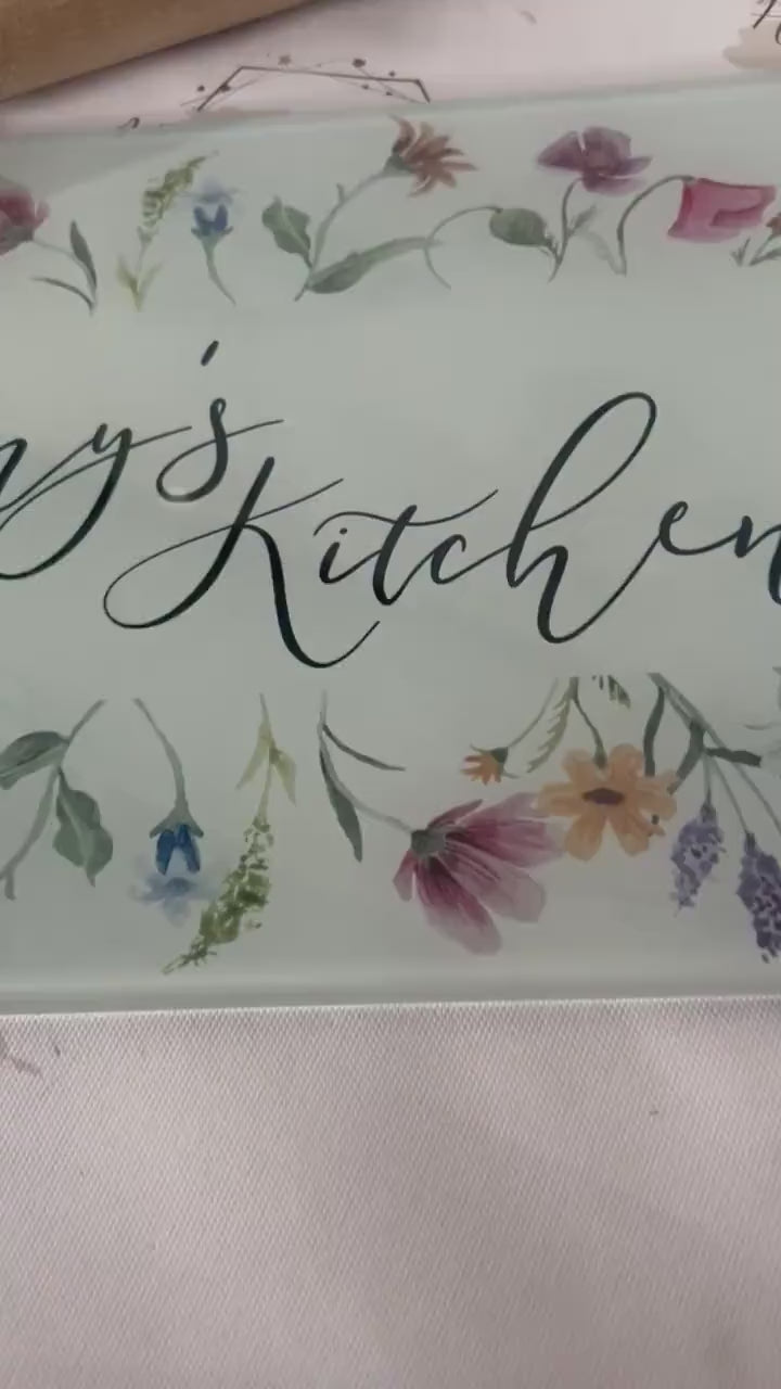 Personalised Chopping Board|A4 or A3 Size|Wildflower Floral Design|Mothers Day Gift Idea|Grandparent Cutting Board|Glass Kitchen Present