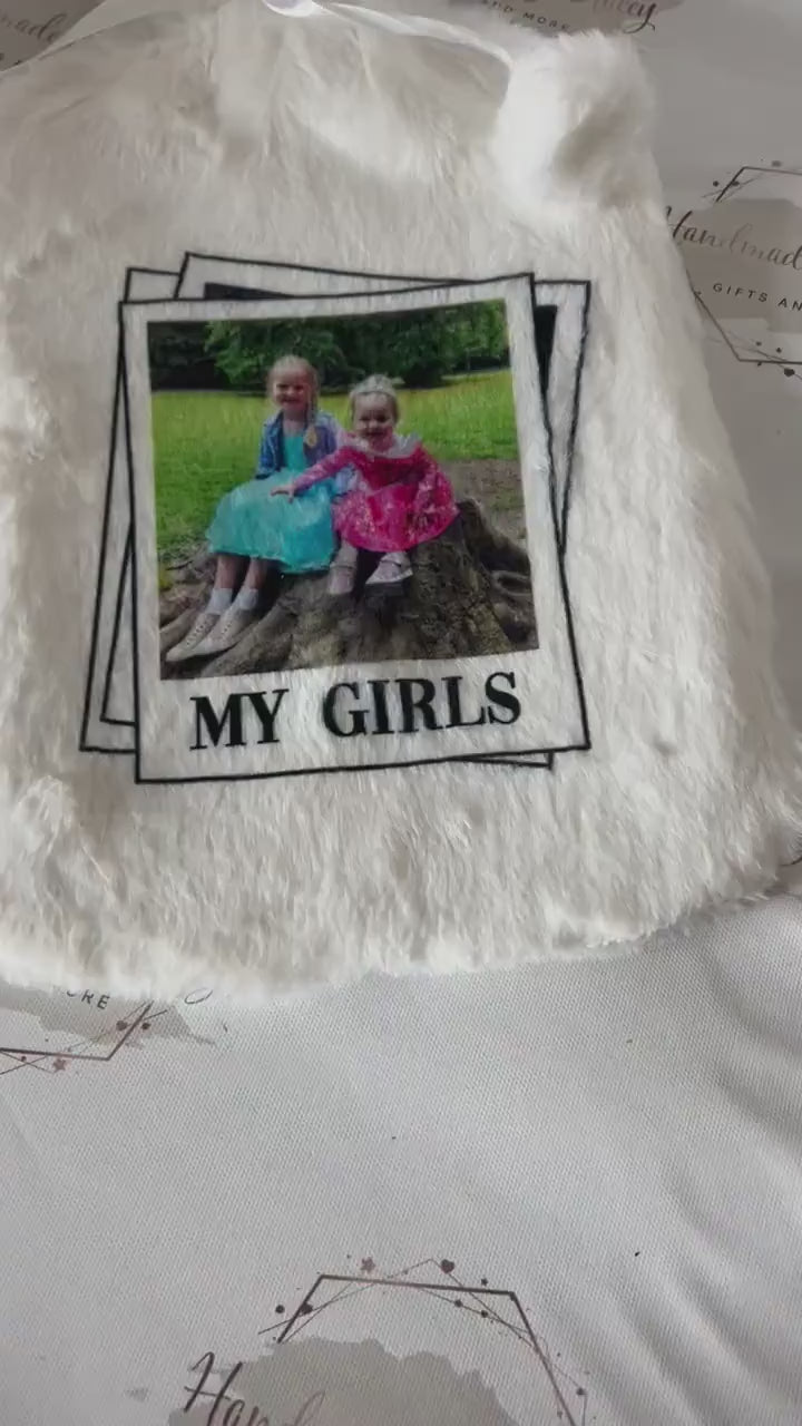 Personalised Hot Water Bottle|Photo Polaroid Design|Editable Text|Limited Birthday Christmas Warm Gift Idea|For Mum Grandparent Friend