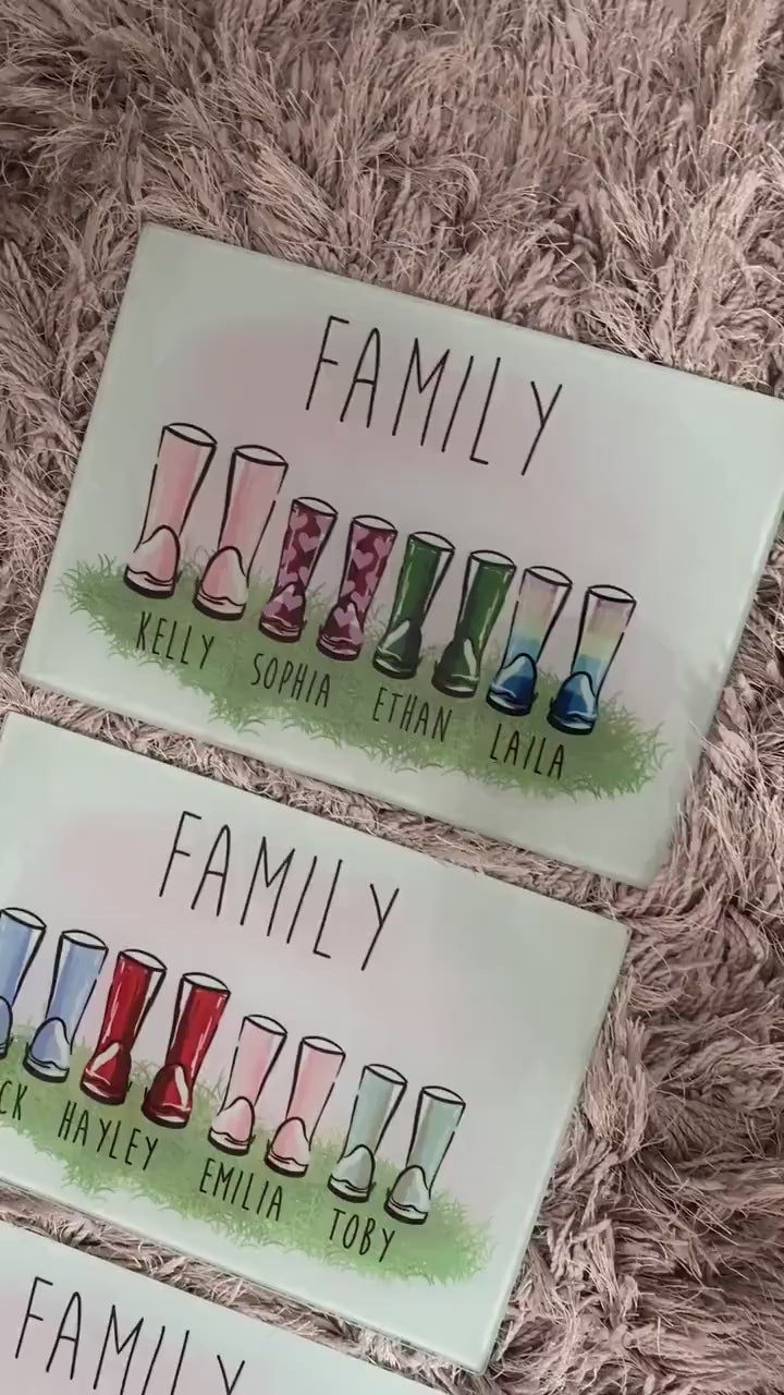 Personalised Chopping Board|Kitchen Gift Idea|Our Family Wellies Design Cutting Board|Gift Idea for Birthday|the Home|Family