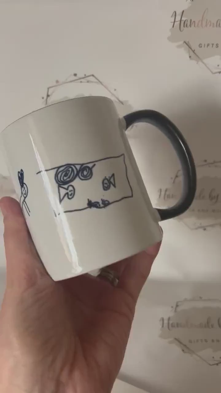 Personalised Ceramic Mug|Child Drawing Artwork Handprint|Unique Memory Gift Idea Fathers Mothers Day Birthday