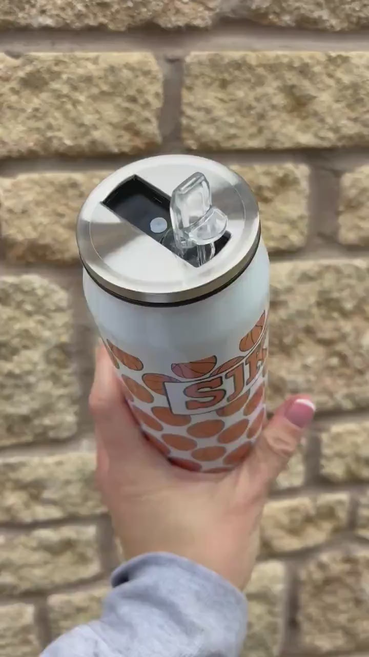 Personalised Basketball Stainless Steel Can with Straw|Two Sizes|Editable Text|