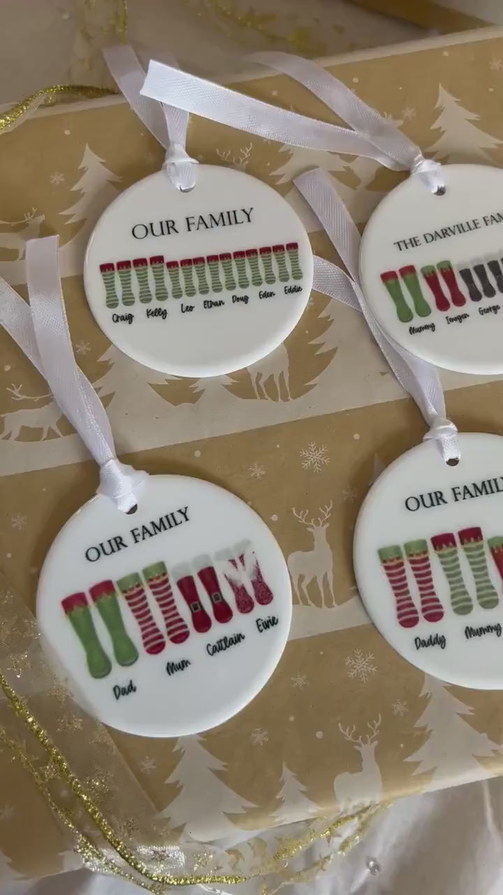 Personalised Christmas Bauble|Ceramic Tree Decoration|Editable Text|Family Christmas Boots|Santa Wellie Boots|Secret Santa Token Xmas Gift