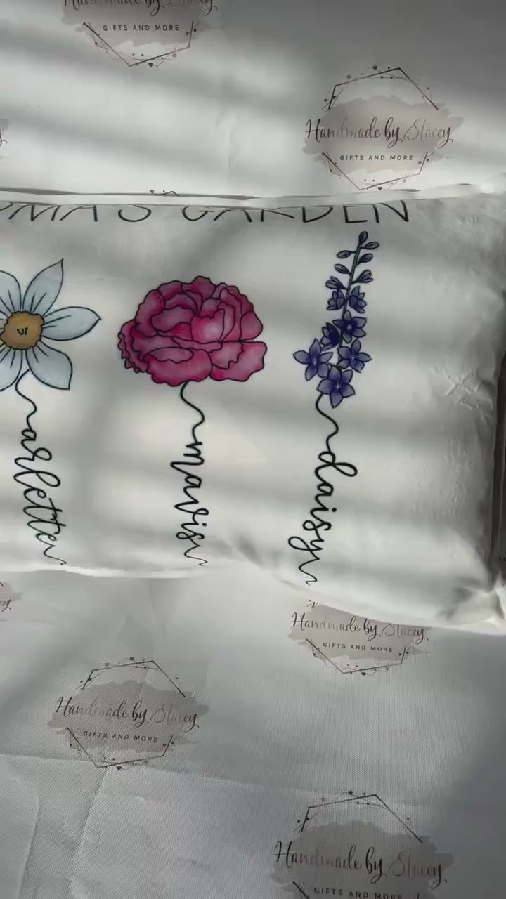 Personalised 30x50cm Cushion Cover|Oblong Shaped Soft Velted Pillow with or Without Inner|Birth Flower Design|Mothers Day Birthday Gift Idea