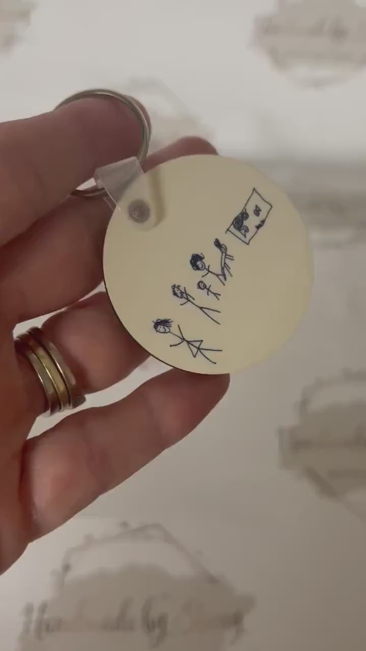 Personalised MDF Keyring|Child Drawing Handprints Artwork|Token Gift|Hard to Buy For|Fathers Mothers Day|Birthday|Gift From The Kids
