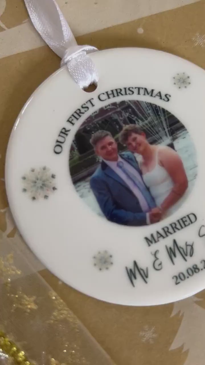 Personalised Christmas Bauble|Ceramic Tree Decoration|Editable Text|First Christmas Married|Married Couple|Photo Gift Wedding Idea