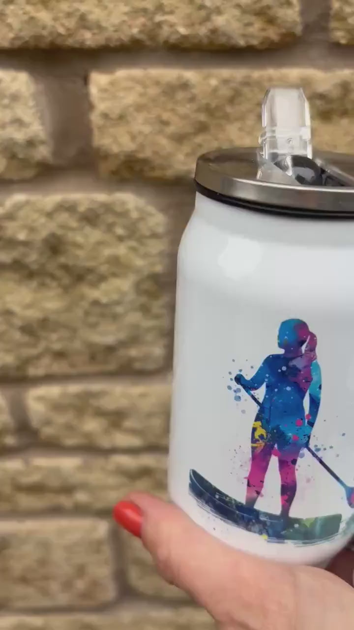 Personalised Boys/Girls Paddle Boarding Stainless Steel Can with Straw - Two Sizes Editable Text
