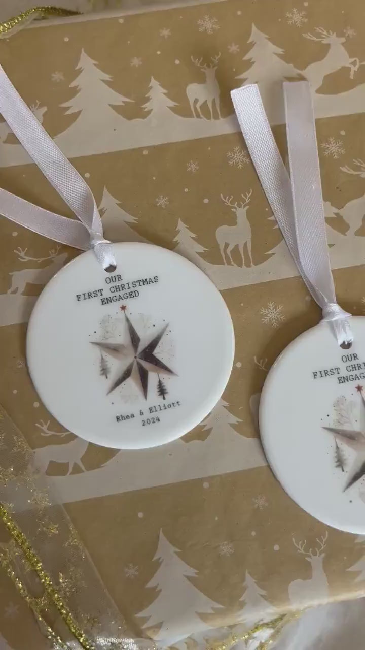 Personalised Christmas Bauble|Ceramic Tree Decoration|Editable Text|First Christmas Engaged|Bride Groom To Be Token Gift Idea|Festive Home