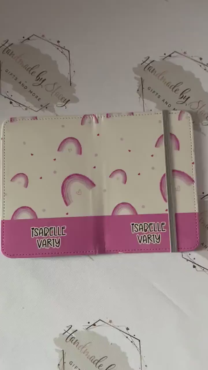 Personalised Childrens Passport Holder|Rainbow Design PU Leather|Custom Text|MDF Luggage Tag|School Name Tag|Gift for Child|Travelling