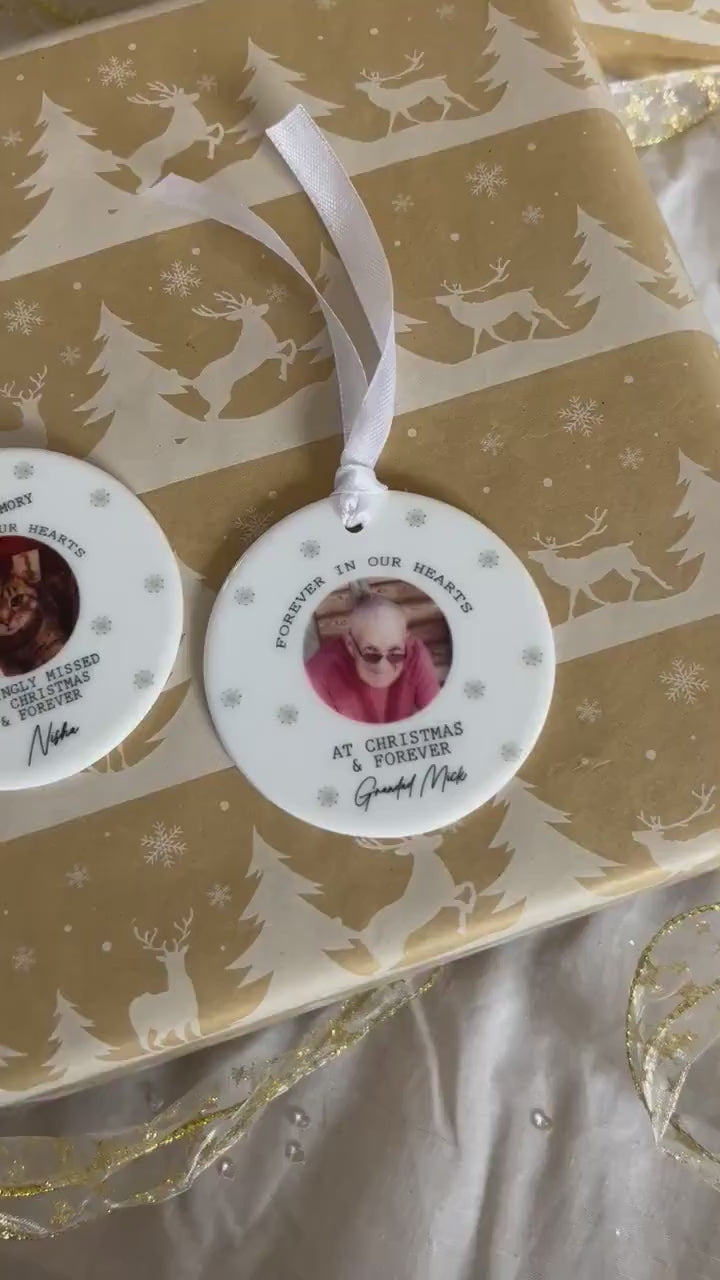 Personalised Christmas Bauble|Ceramic Tree Decoration|Editable Text|In Memory Photo Gift|Family In Heaven|