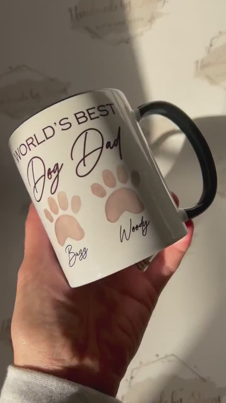 Personalised Ceramic Mug|World's Best Dog Dad Mum Gran|Paw Print Dog Owner Gift Idea|Puppy Love|Christmas Birthday Gift|Editable Text