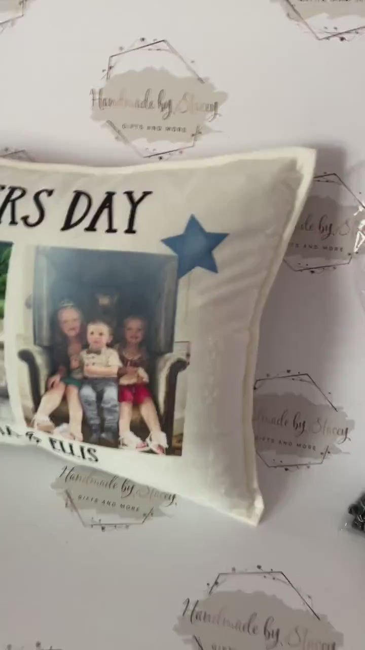 Personalised Photo Cushion Cover|Oblong Shaped Soft Velted Pillow with or Without Inner|Custom Photo & Text|Father's Day Birthday Gift Idea