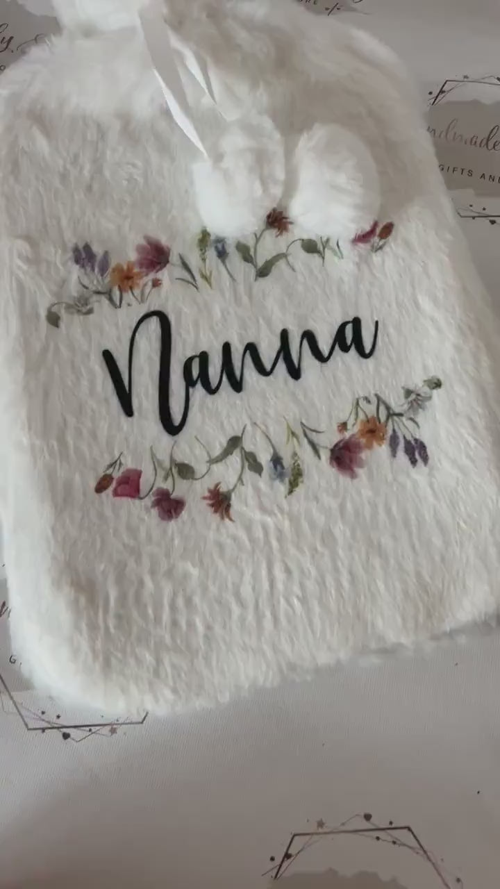 Personalised Hot Water Bottle|Wildflower Floral Design|Editable Text|Limited Birthday Christmas Warm Gift Idea|For Mum Grandparent Friend