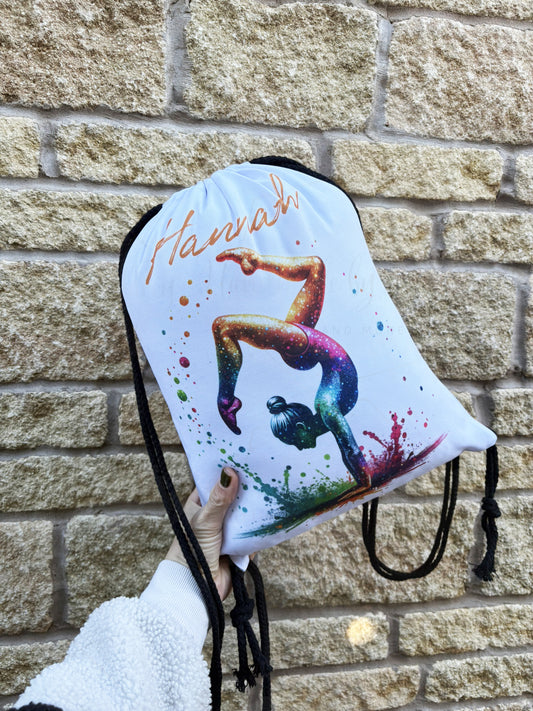 Personalised Watercolour Girls Gymnastic Drawstring Bag