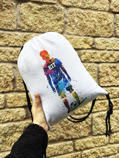 Personalised Watercolour Boys Football Drawstring Bag