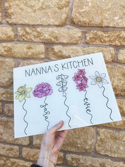 Personalised Birth Flower Glass Chopping Board