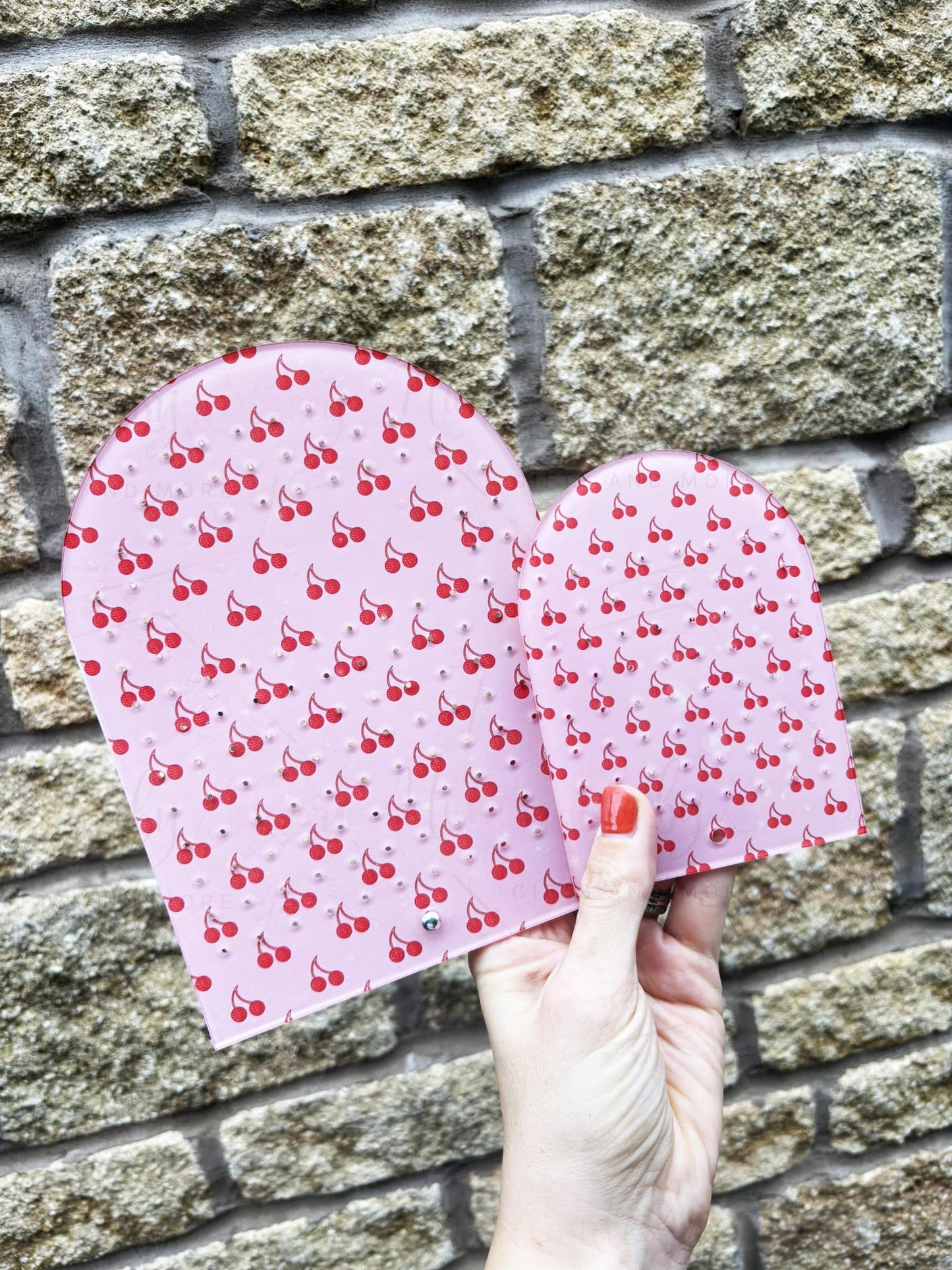 Personalised Pink Cherry Print Acrylic Earring Stand