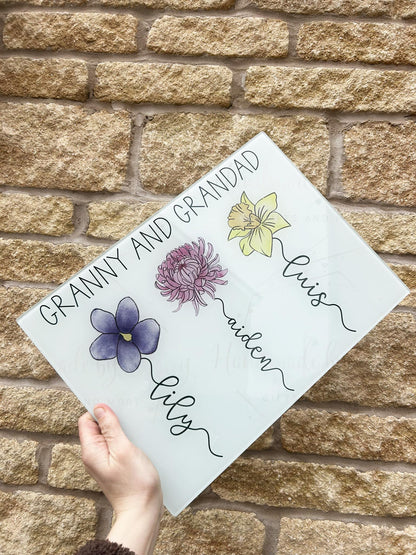 Personalised Birth Flower Glass Chopping Board