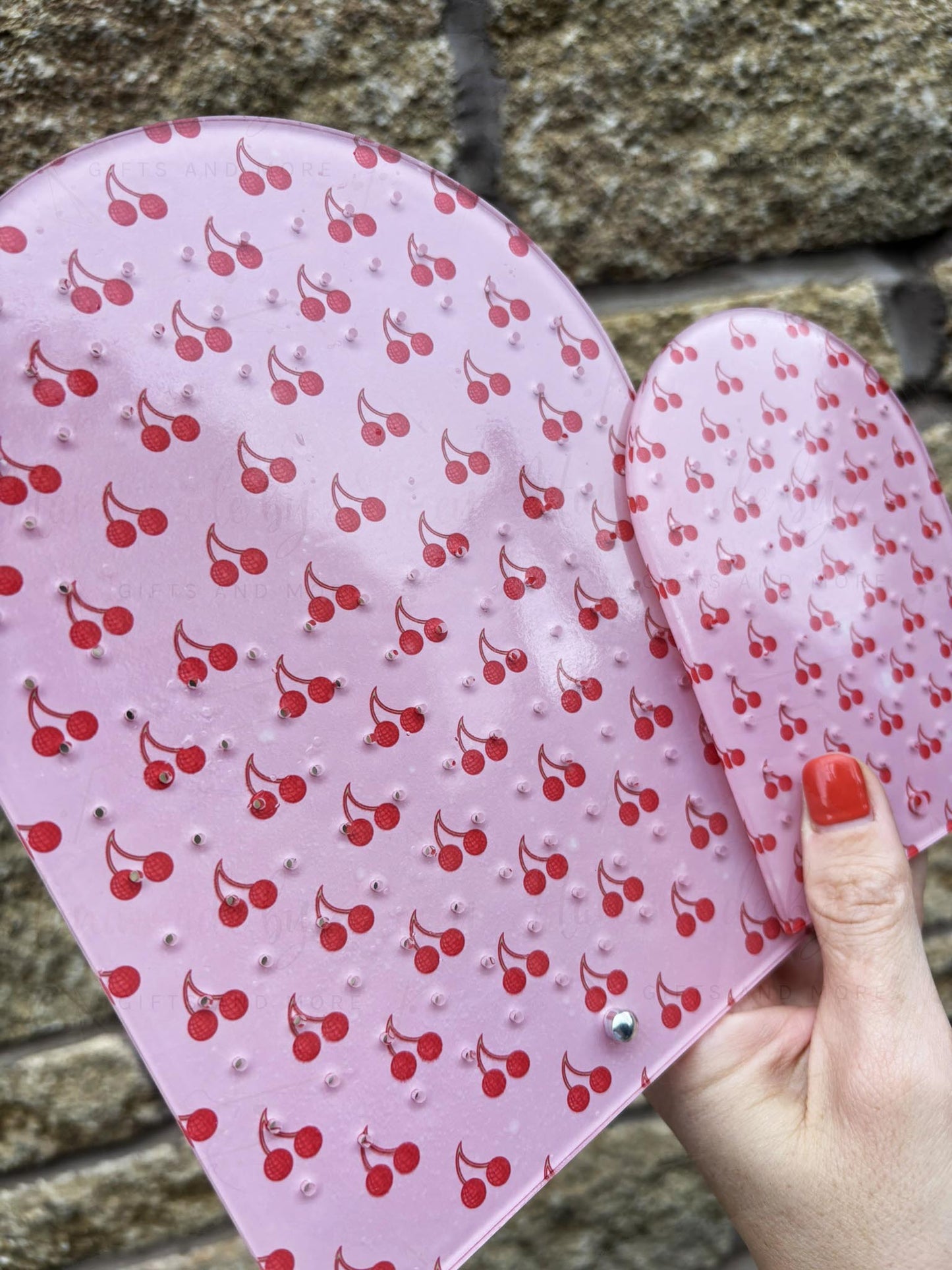 Personalised Pink Cherry Print Acrylic Earring Stand