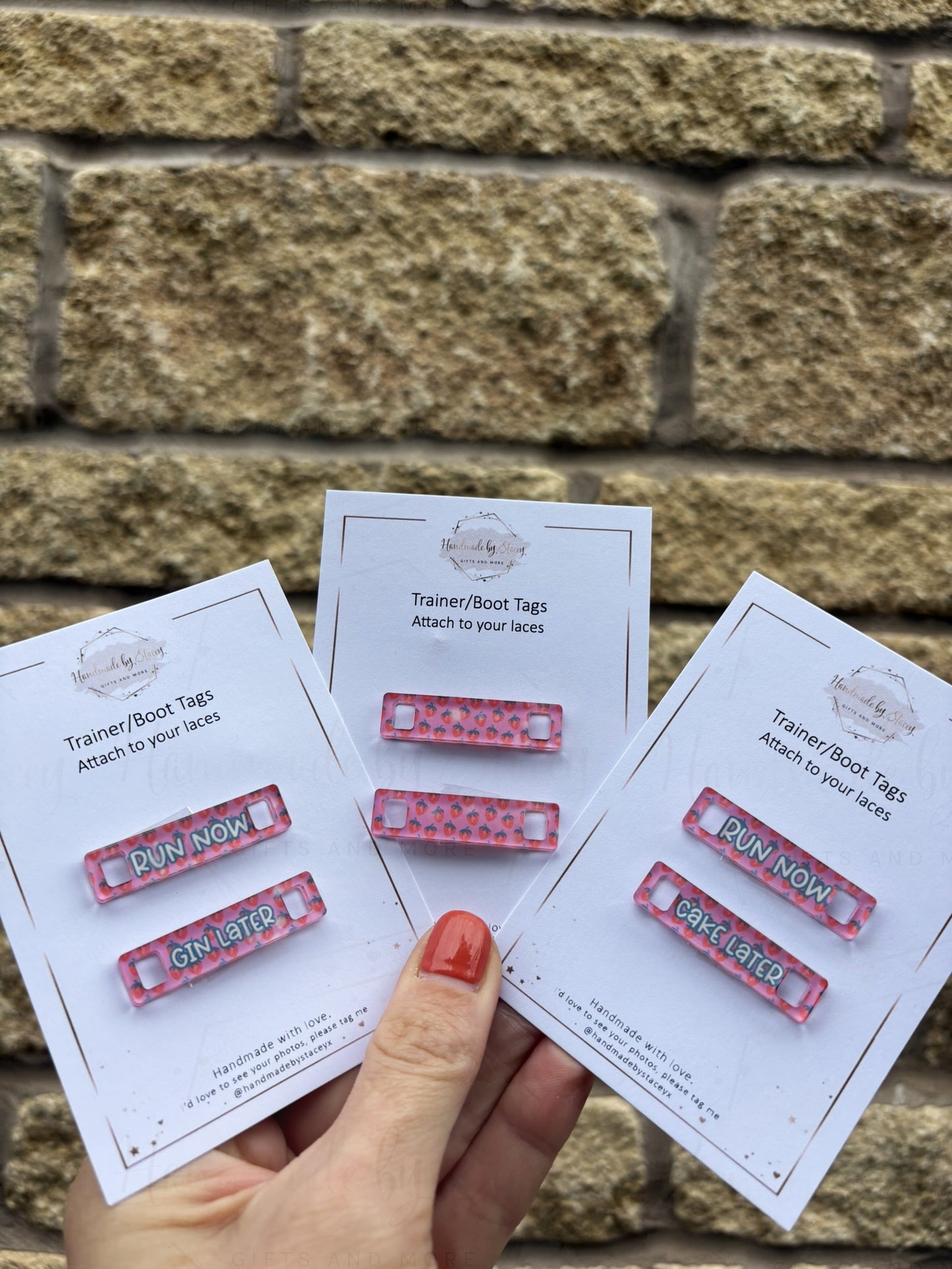 Personalised Acrylic Shoe Trainer Boot Tags, Pink Design