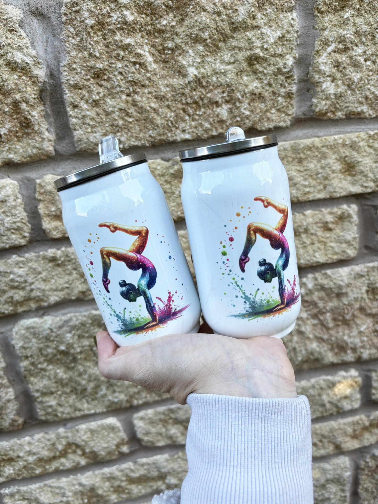 Personalised Girls Gymnast Stainless Steel Can with Straw - Two Sizes Editable Text