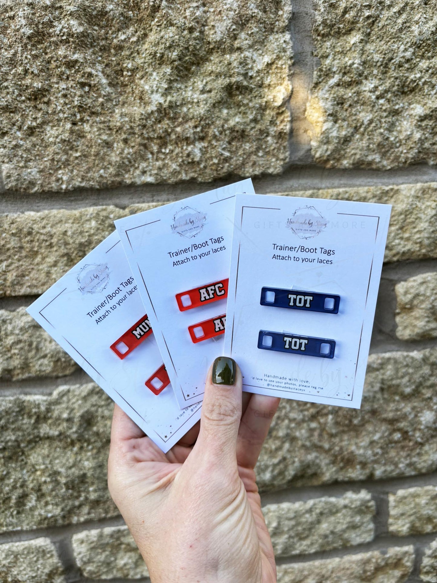 Personalised Acrylic Shoe Trainer Boot Tags, Football Team Design