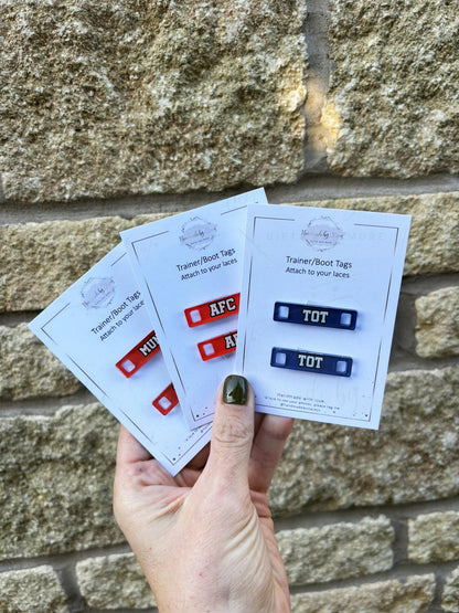 Personalised Acrylic Shoe Trainer Boot Tags, Football Team Design