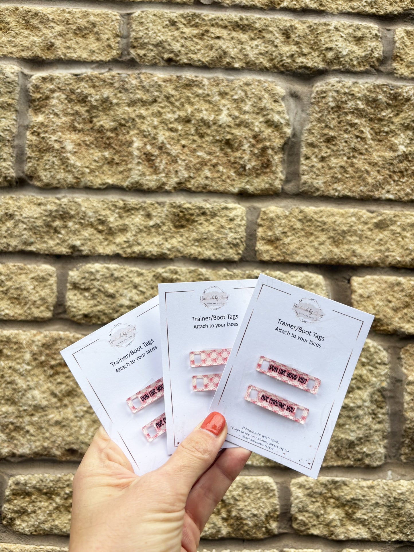 Personalised Acrylic Shoe Trainer Boot Tags, Pink Design