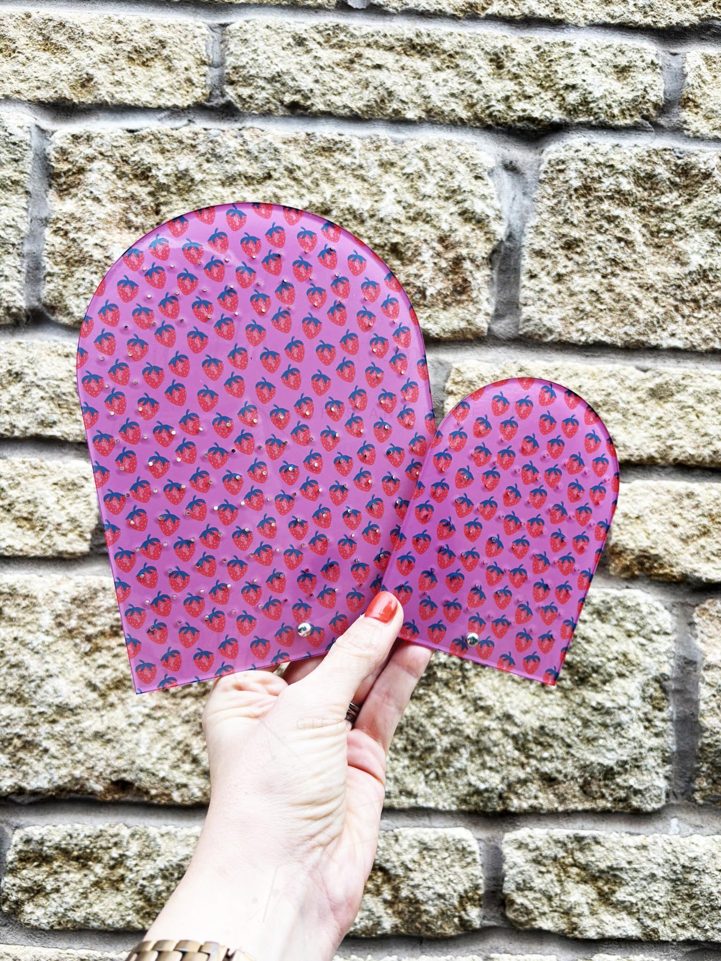 Personalised Pink Strawberry Print Acrylic Earring Stand