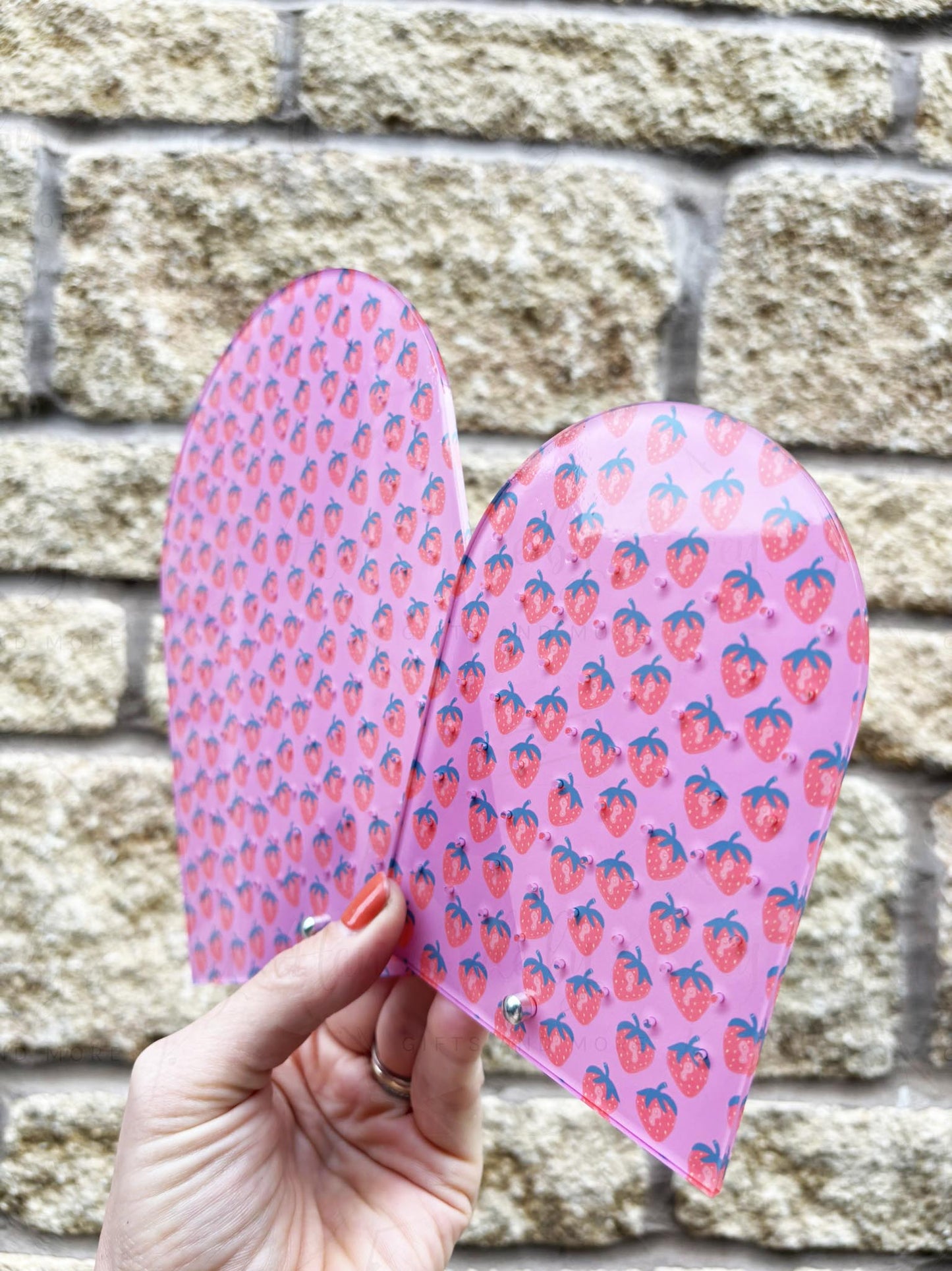 Personalised Pink Strawberry Print Acrylic Earring Stand