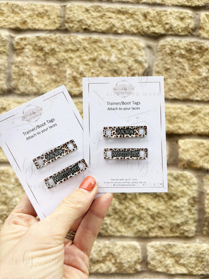 Personalised Acrylic Shoe Trainer Boot Tags, Pink Design
