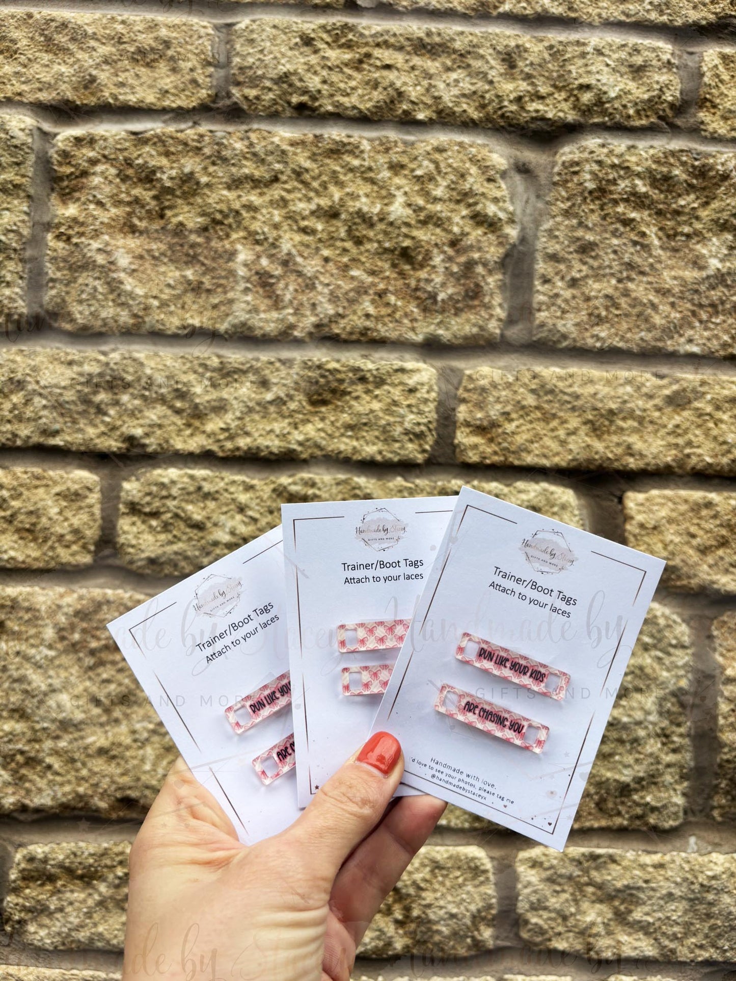 Personalised Acrylic Shoe Trainer Boot Tags, Pink Design