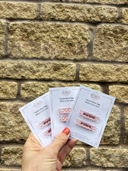 Personalised Acrylic Shoe Trainer Boot Tags, Pink Design