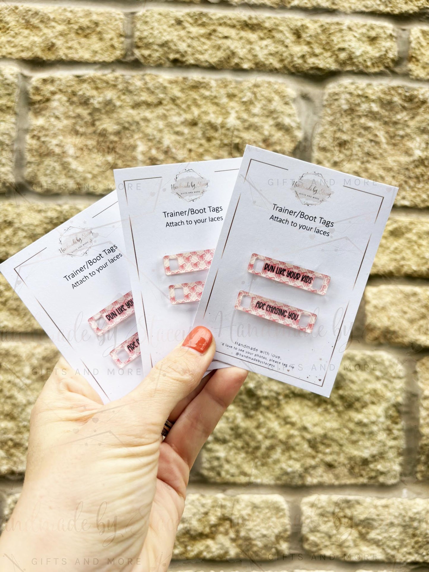 Personalised Acrylic Shoe Trainer Boot Tags, Pink Design