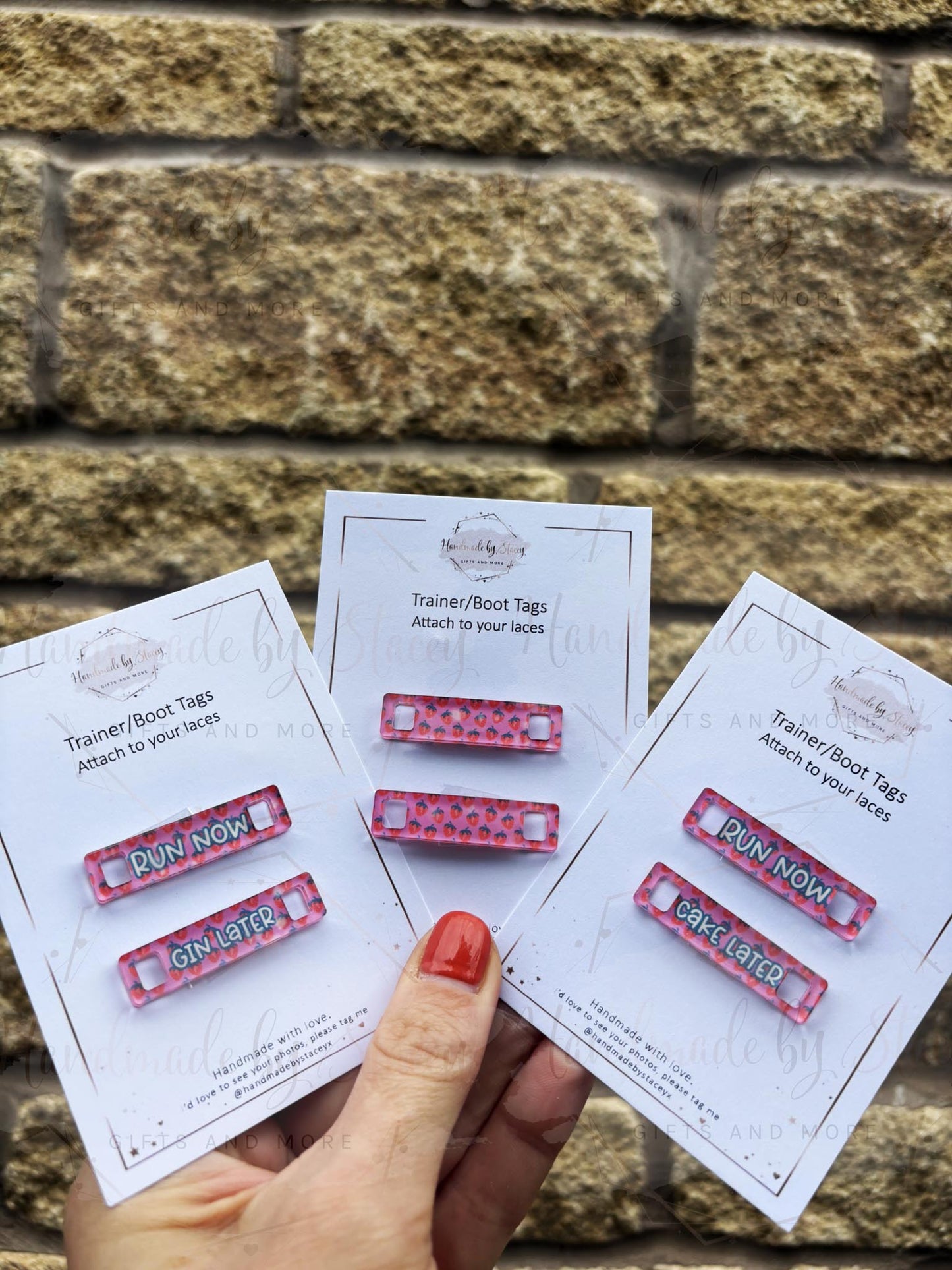 Personalised Acrylic Shoe Trainer Boot Tags, Pink Design
