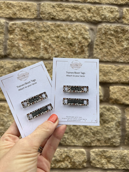 Personalised Acrylic Shoe Trainer Boot Tags, Pink Design