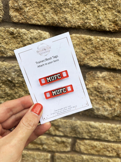 Personalised Acrylic Shoe Trainer Boot Tags, Football Team Design