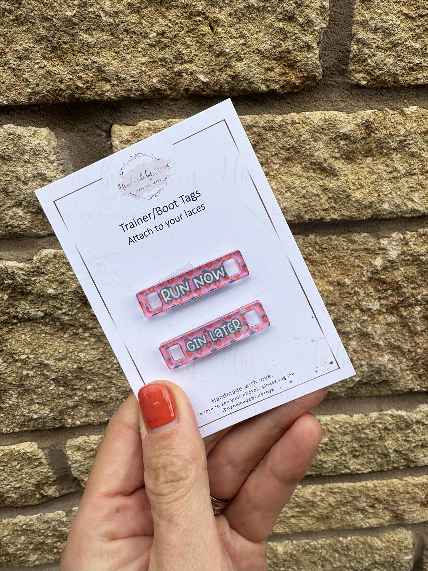 Personalised Acrylic Shoe Trainer Boot Tags, Pink Design