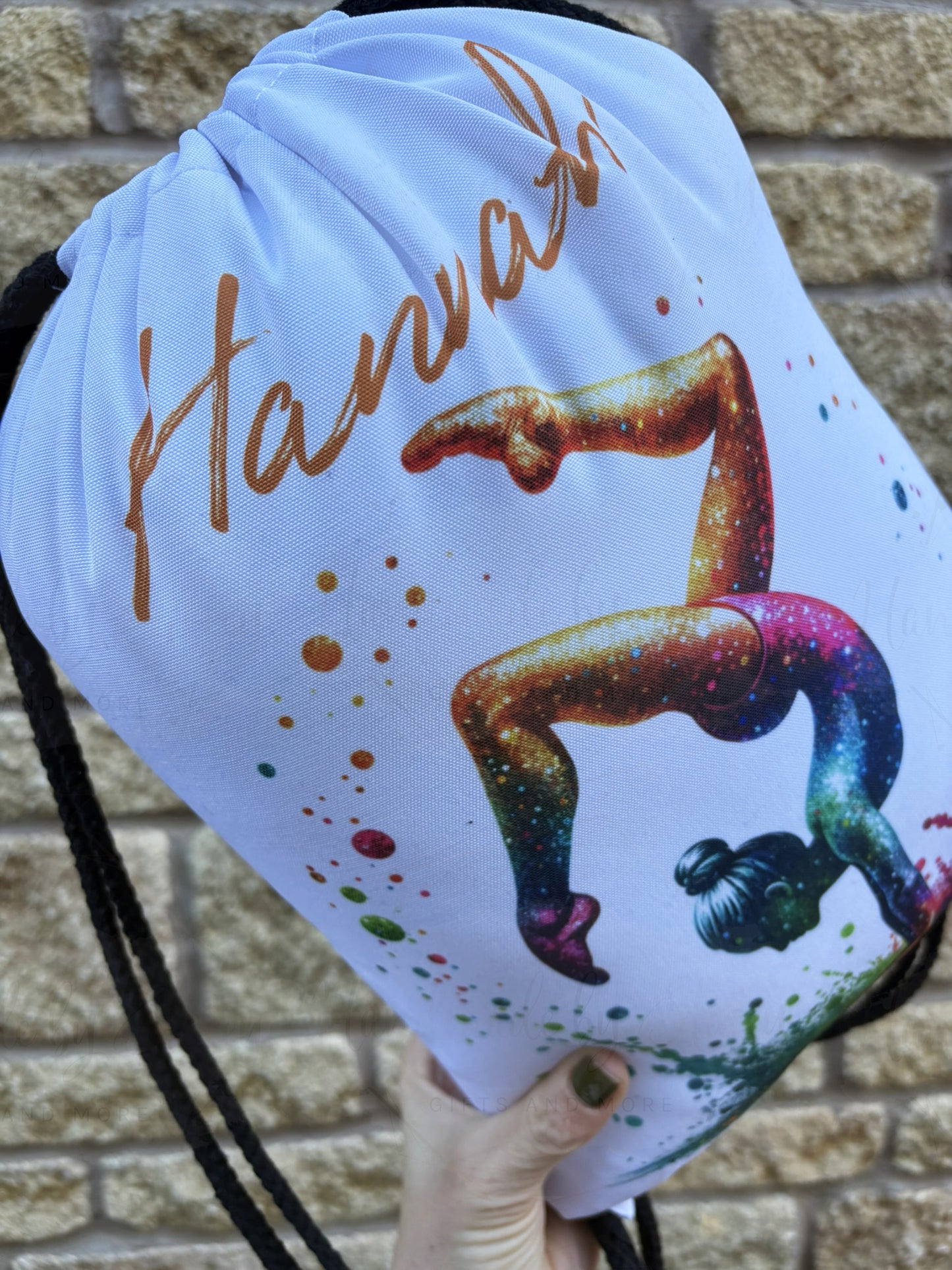 Personalised Watercolour Girls Gymnastic Drawstring Bag