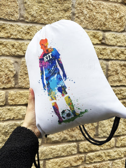 Personalised Watercolour Boys Football Drawstring Bag