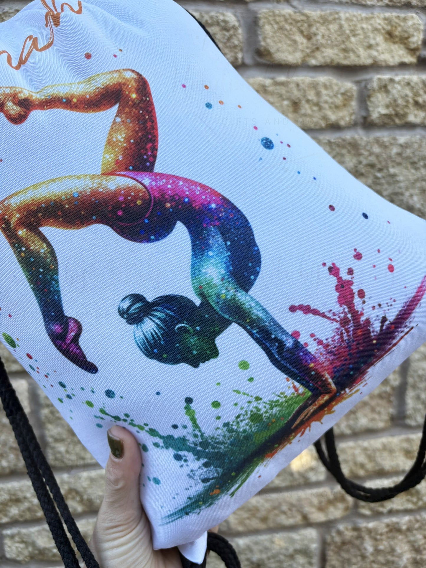 Personalised Watercolour Girls Gymnastic Drawstring Bag