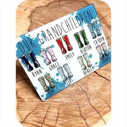 Personalised Chopping Board|Kitchen Gift Idea|Rainy Puddle Grandchildren Wellies Cutting Board|Gift Idea for Grandparents|Editable Text