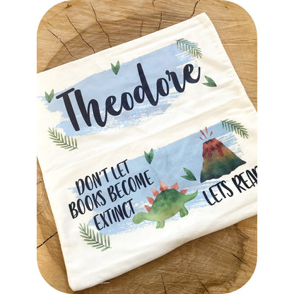 Dinosaur Personalised Book Cushion/Pocket Cushion/Gift Idea for Children/Birthday Gift for Son/Daughter/Reading Keepsake Bedroom Decor